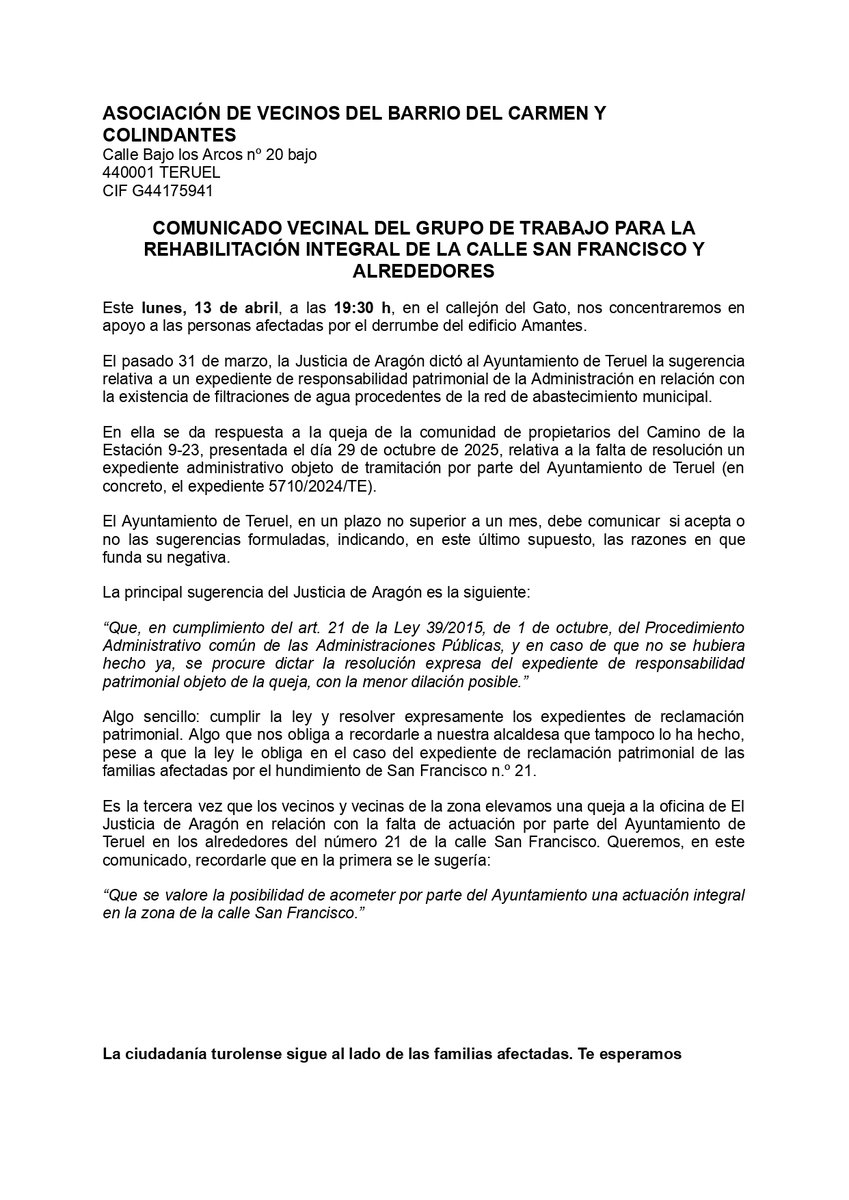 Plataforma Afectados C/ San Francisco Teruel, 21 tweet media