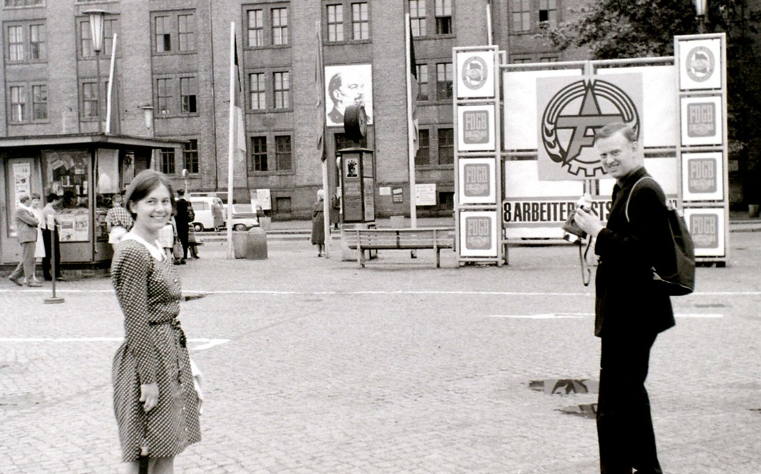 Potsdam, 7 June 1966. Wife, Lenin, friend, not necessarily in order of importance. 180 unique historic street images of East and West Berlin taken on my many visits to Berlin in the 1950s and 1960s are in my book "Berlin in the Cold War" (Amberley Publishing). #Potsdam #DDR #GDR