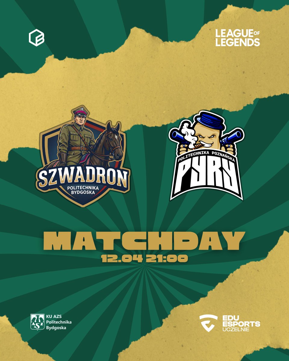 SzwadronPBS's tweet image. STARTUJĄ PLAY-OFFY @edu_esports 🏆

O godzinie 21:00 rozpoczynamy naszą przygodę w fazie pucharowej starciem na Politechnikę Poznańską - Pyry Poznań

Plan na wieczór? Szybka szarża i obieranie pyr na Rifcie!

📅 12.04
⏰ 21:00

#SzwadronPBŚ #PBŚ #EDU #TeamPBŚ #LeagueOfLegends
