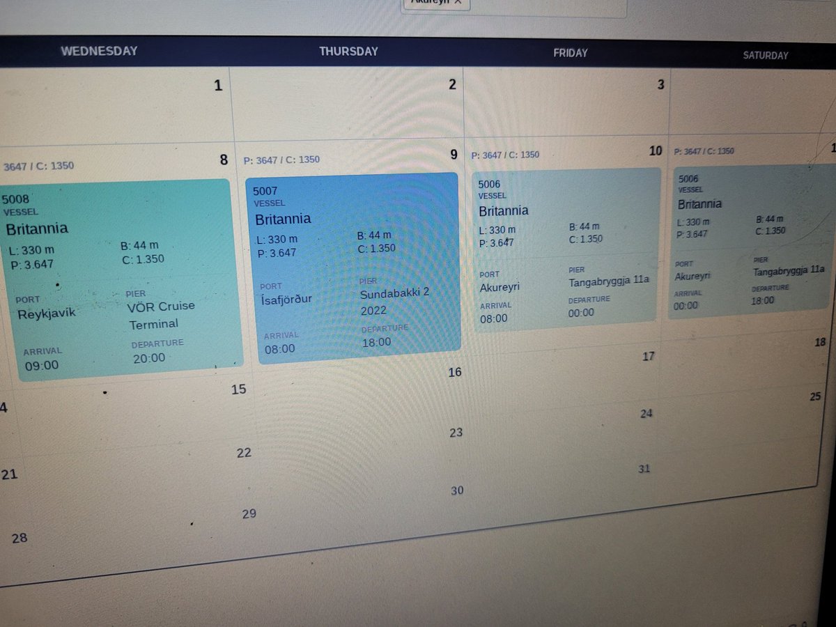 Reepagoosh's tweet photo. @pandocruises can you kindly confirm the itinerary for the Iceland ports on B616 in July 2026? The cruise planner doesn't agree with the below port information. https://t.co/71cPzNG507