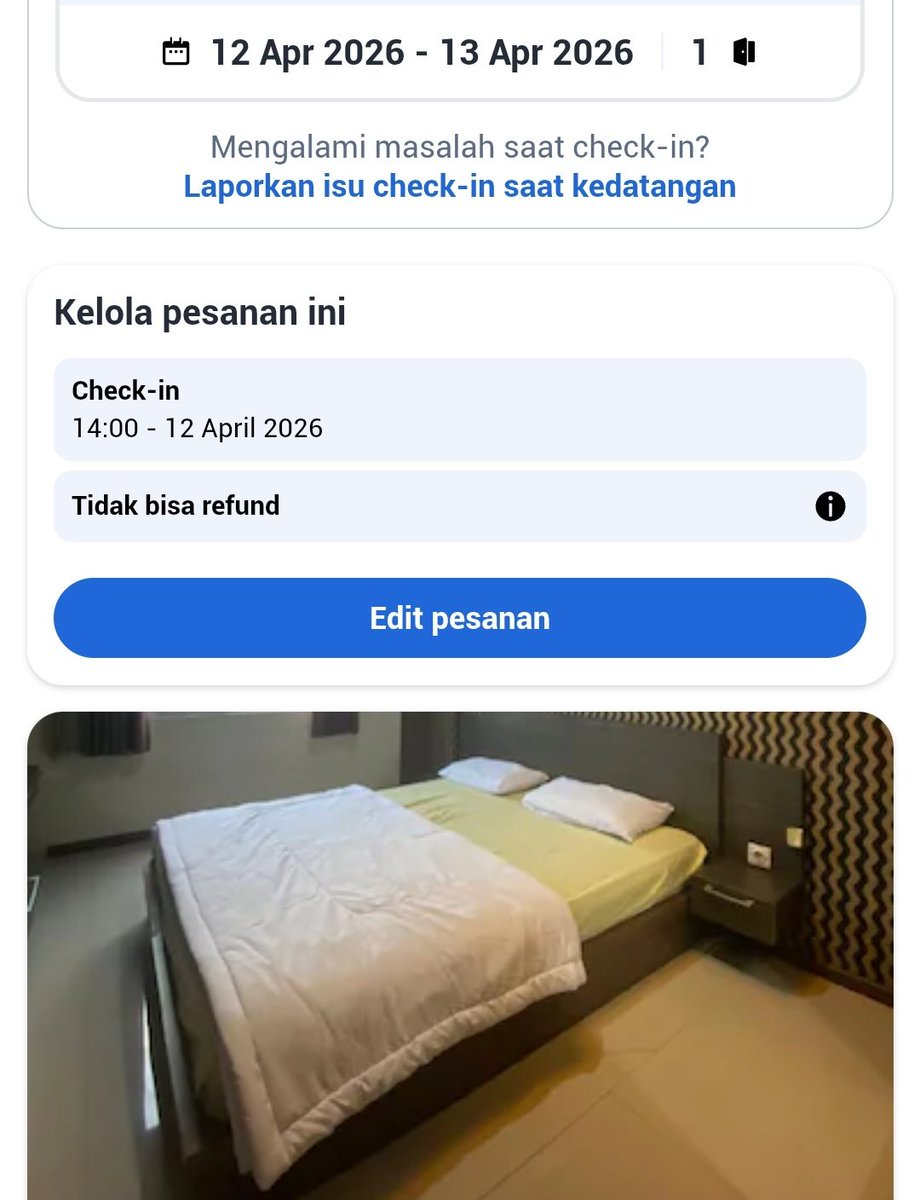 momokurobo_'s tweet photo. [HELP RT! ] Kamar apartemen harian untuk tgl 12 - 13 April di Cimahi Bandung, udah di booked lewat agoda tapi salah tanggal, sudah bayar 222.888 di jual harga 200 ribu aja per malam, boleh nego sampe jadi, nnti di kasih foto KTP pemesan untuk check in #wts #zonauang #jual https://t.co/1UWusuXlDS