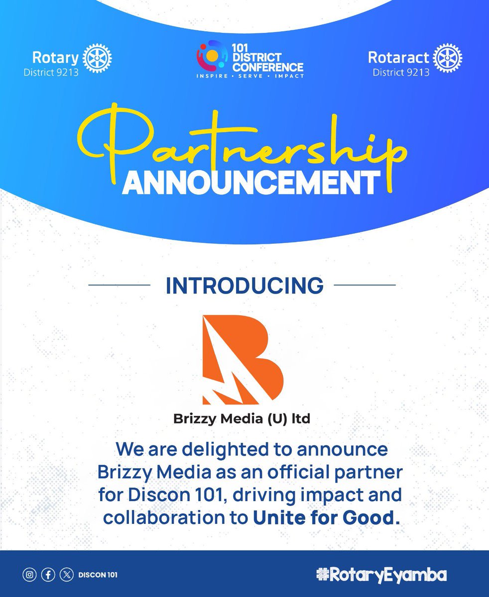 *🚨PARTNERSHIP ANNOUNCEMENT🚨*

We are glad to be partners of the <a href="/101DISCON/">District Conference 101</a> 

*_#DISCON101_*
*_#RotaryEyamba_*
*_#Unite4GoodD9213_*