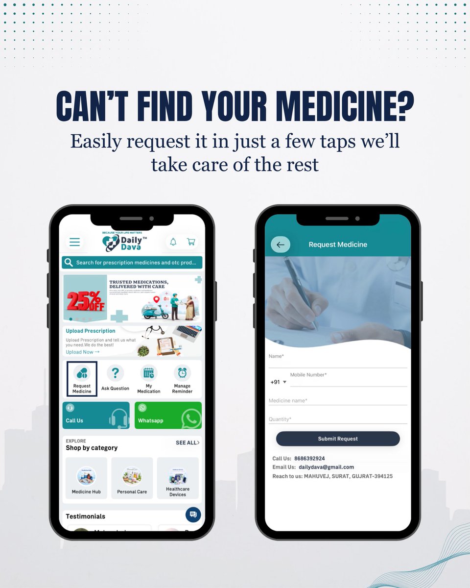 DailyDava's tweet photo. Your health, now just a tap away 📱✨
From reminders to medicine requests—we’ve got you covered!
Ready to take control? 💪
#HealthMadeEasy #SmartLiving #HealthTech #DailyCare https://t.co/Bn0TZLMaDJ