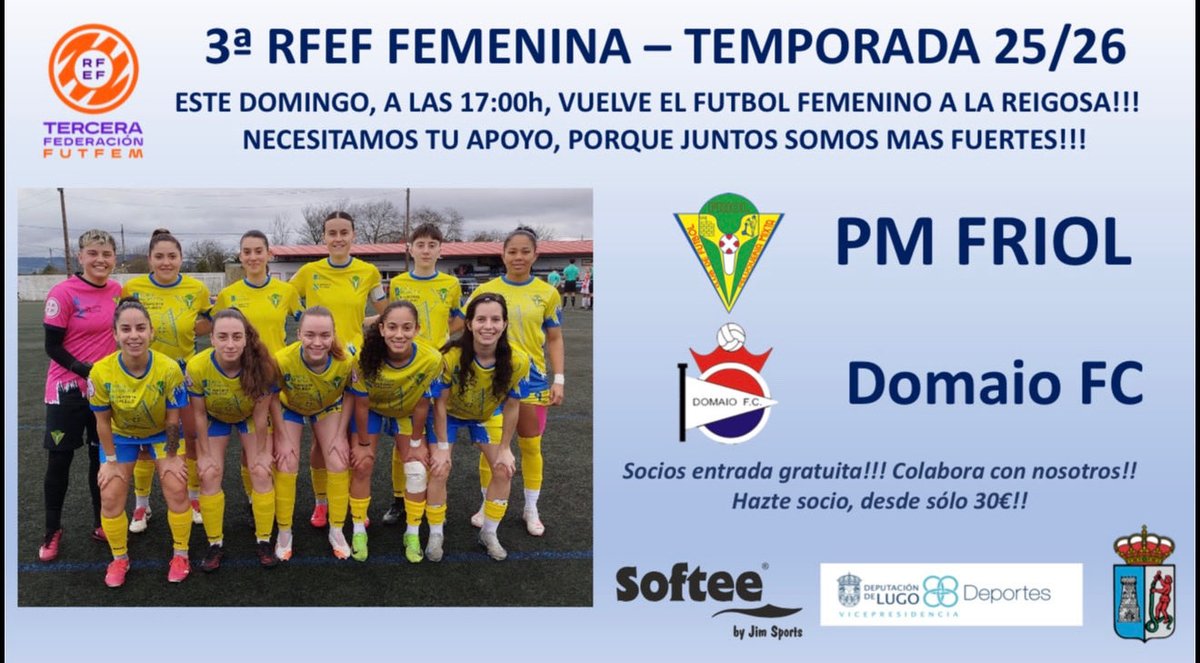 pmfriol's tweet photo. Este domingo as 17:00h tes unha cita no Municipal da Reigosa!! Recibimos a visita do @DOMAIOFC e necesitamos o voso apoio para que os tres puntos fiquen na casa!! https://t.co/laTSP4mGmB
