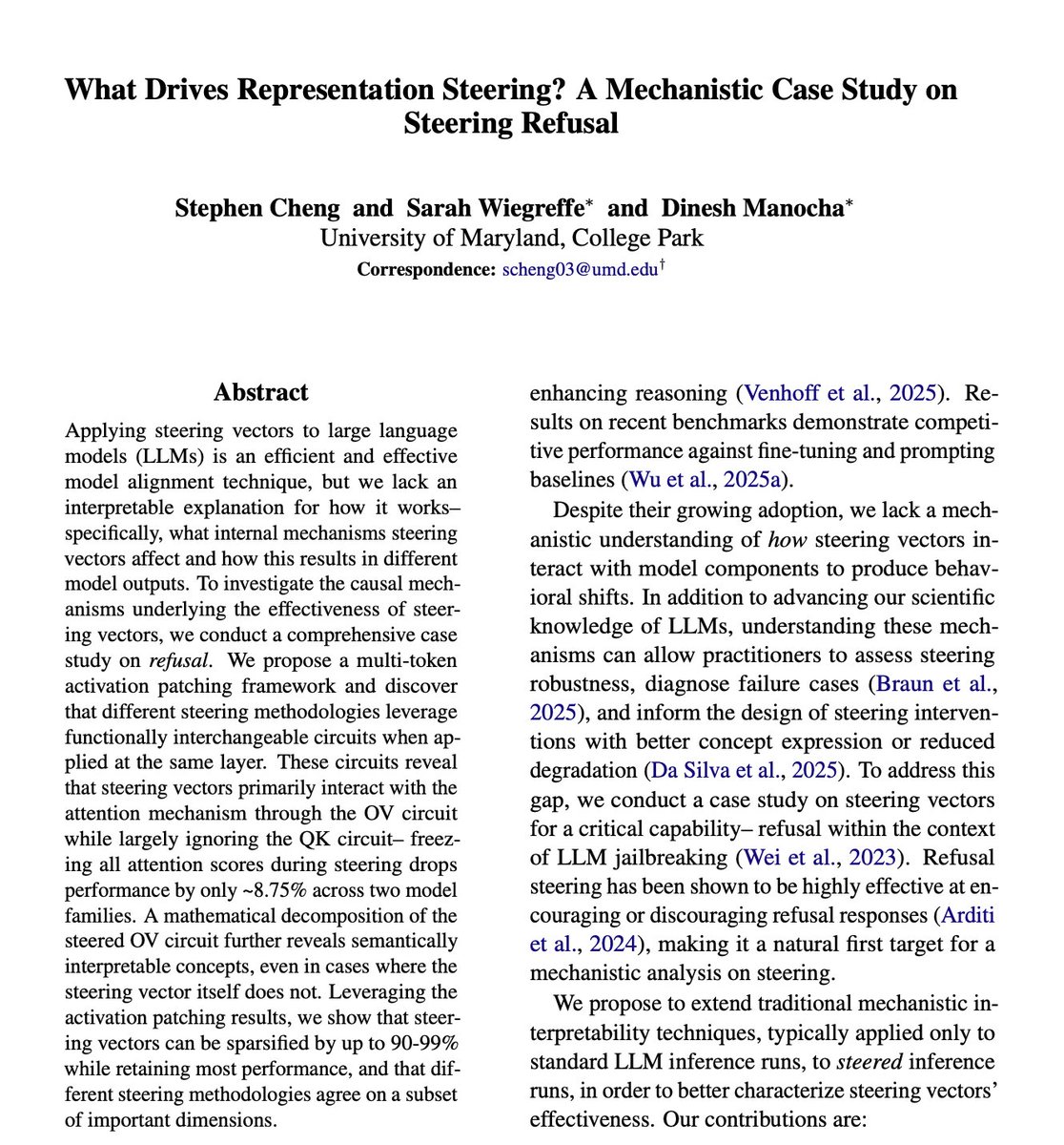 Paper abstract: What Drives Representation Steering? A Mechanistic Case Study on Steering Refusal