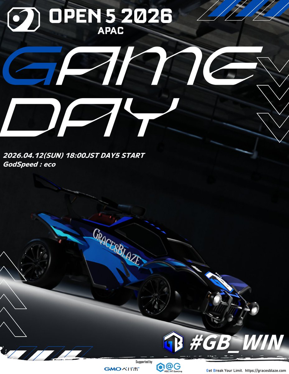 GB_FPS's tweet photo. #RLCS2026 APAC Open5 Day5
18:00 START
GodSpeed(@GodSpeedES)
トーナメント🏆:https://t.co/NKFWSeOEkh
配信📺https://t.co/kqUBdKrhwC
遂にたどり着いたTOP4、Day5!
GBメンバーの応援よろしくお願いいたします🚀
#GB_WIN #GodSpeedWIN #Zoom #ロケットリーグ https://t.co/rqpnb4lu1u