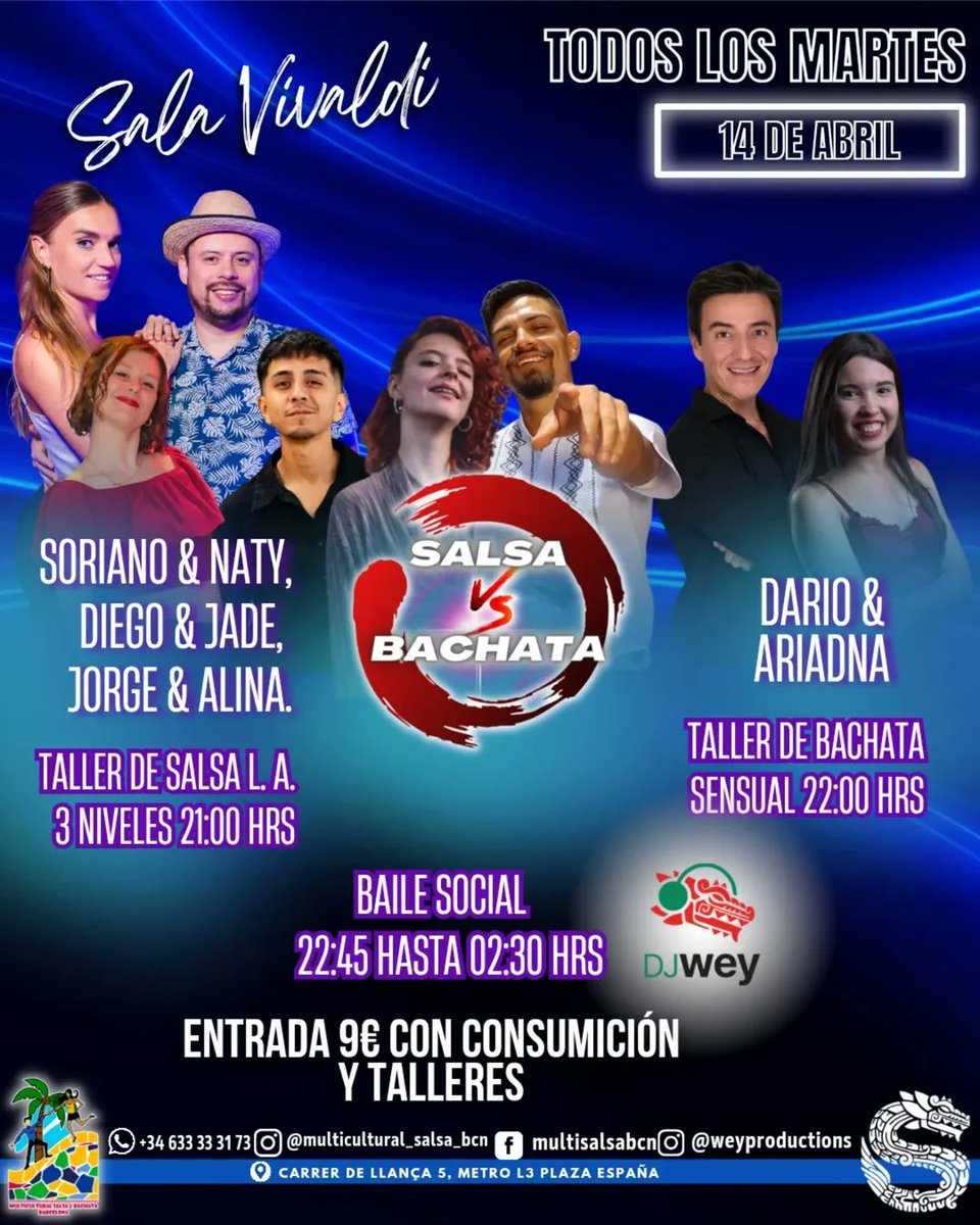 Ariadnadeleon_'s tweet photo. 📣TALLER DE BACHATA SENSUAL DARÍO &amp; ARIADNA DE LEÓN💃🏽🕺🏽

🗒Martes 14 de Abril
⏰A las 22:00 Taller con @darkuben2015 &amp; @ariadnadeleon__
📍En Sala Vivaldi Barcelona @multicultural_salsa_bcn @salavivaldi

➡️Nos vemos este Martes día 14 de Abril a las 22:00💃🏽🕺🏽

OS ESPERAMOS 🙏🏼 https://t.co/LEaxnW4YQE