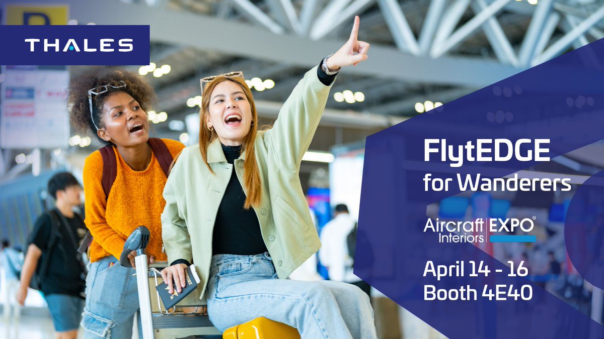 ThalesAerospace's tweet photo. 🌎🌍🌏For travelers, sometimes the journey matters just as much as the destination - and #FlytEDGE makes it meaningful.
To learn more about how #Thales is improving the inflight experience, visit us at #AircraftInteriors Expo in Hamburg from April 14-16! https://t.co/1hidiTN9Im