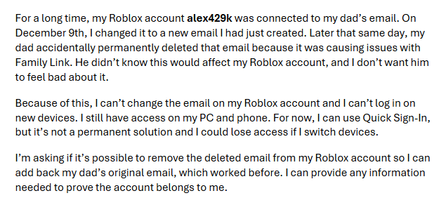 alex429k's tweet photo. Day 116 Hey @Roblox. I have a issue with my Roblox account the information about the issue is down below and you're the only one who can help me.  
Sorry @KreekCraft for dragging you in but i wanted to ask if you can help me spread the message to @Roblox. 
I dont want to lose it. https://t.co/7ECWwYM0Cy