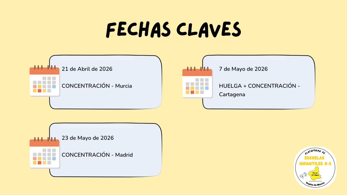 PLATAFORMAMUR03's tweet photo. 📢 ¿Qué pedimos?

Bajada de ratios 

Mejores salarios 

Más recursos 

Pareja educativa 

📅 21 abril
📅 7 mayo (huelga)
📅 23 mayo

💛 La infancia es el futuro

👉 Comparte este hilo y da visibilidad https://t.co/sZjgVaSh6m