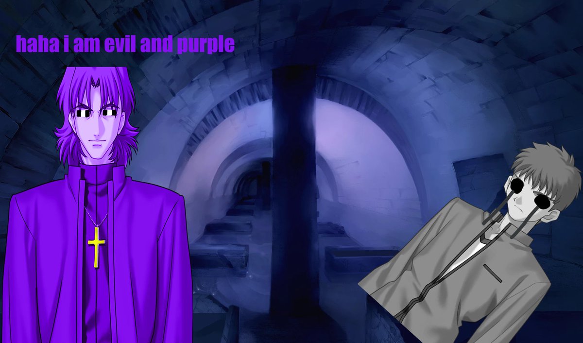 KireiAltAccount's tweet photo. hi guys this is my fate stay night au where shirou is purplre and kills shirou https://t.co/TQgiESM2UB