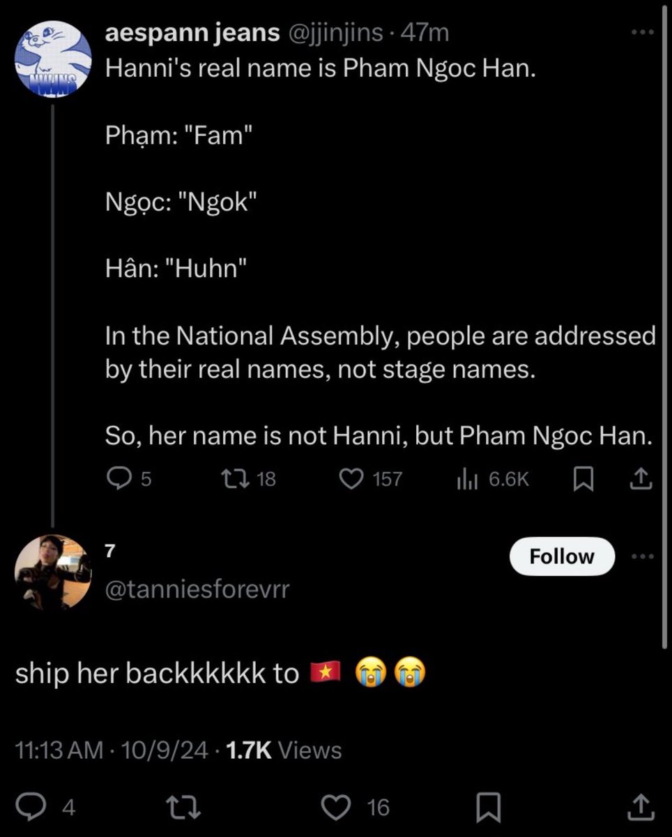 hiehanniz's tweet photo. When armys found out Hanni was Vietnamese and thought she was “hiding it” and were treating the fact she had a Vietnamese name as some scandal/drag https://t.co/rxuznwNsCb