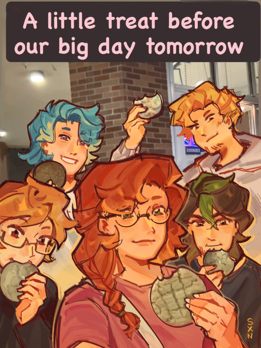 Sxnsett2's tweet image. Gang and their cookies 
#geminitayfanart #hermitcraftfanart