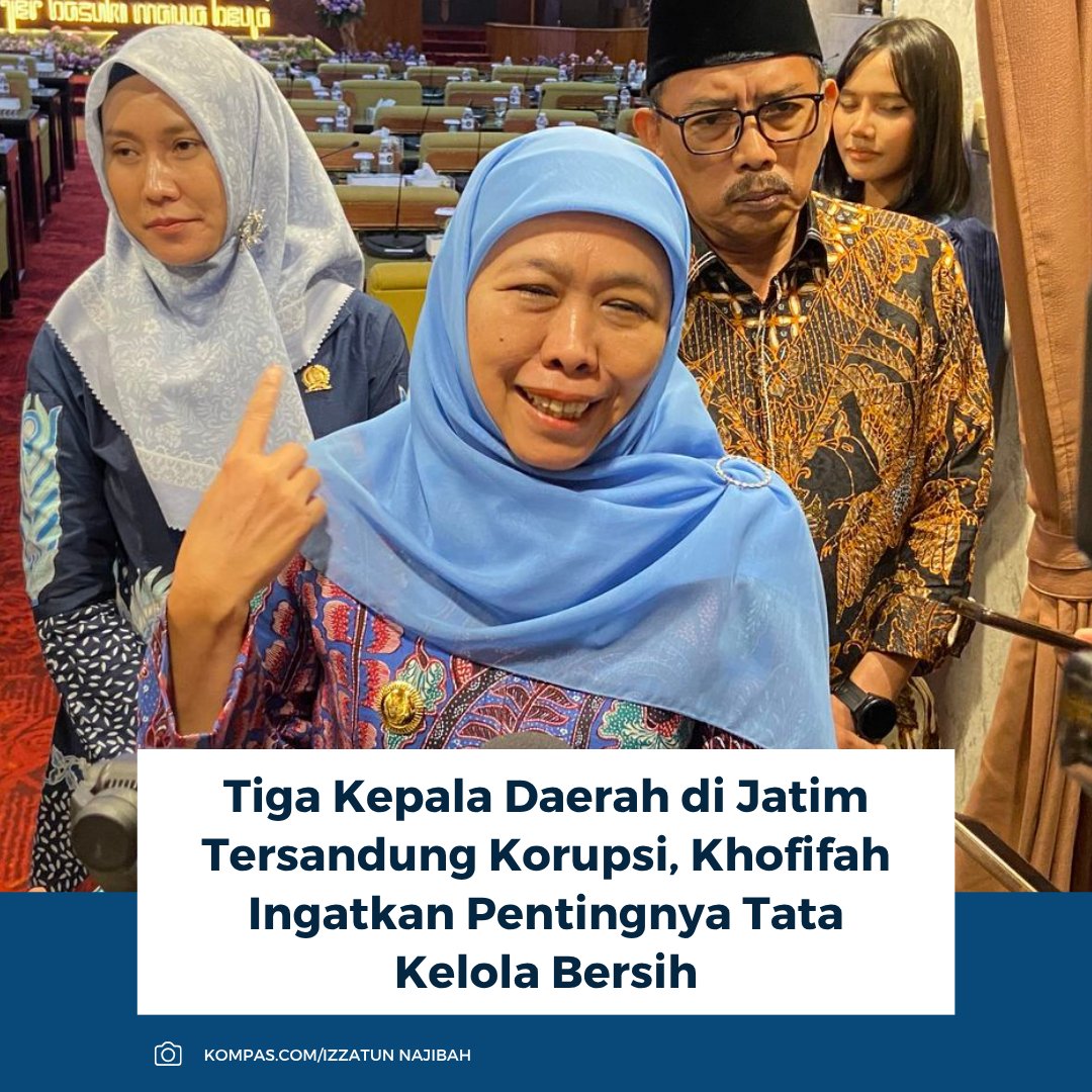 kompascom's tweet image. Tiga kepala daerah di Jatim tersandung kasus dugaan korupsi. Gubernur Khofifah menegaskan pencegahan sudah dilakukan bersama KPK.

Baca selengkapnya: surabaya.kompas.com/read/2026/04/1…

~RK #korupsi #jatim #khofifah