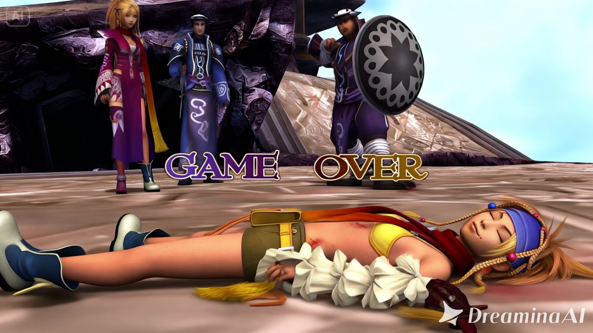 prasetya_j93824's tweet photo. Rikku リュック Final Fantasy X-2 ファイナルファンタジーX-2 is Down and defeated by some enemy and Monster at Spira World. The Sexy and Pretty girl from Gullwings members looks so erotic when si lying on the floor #squreenix #rpggame #playstation #ryona #ryonagameover #リョナ #spehrehunter