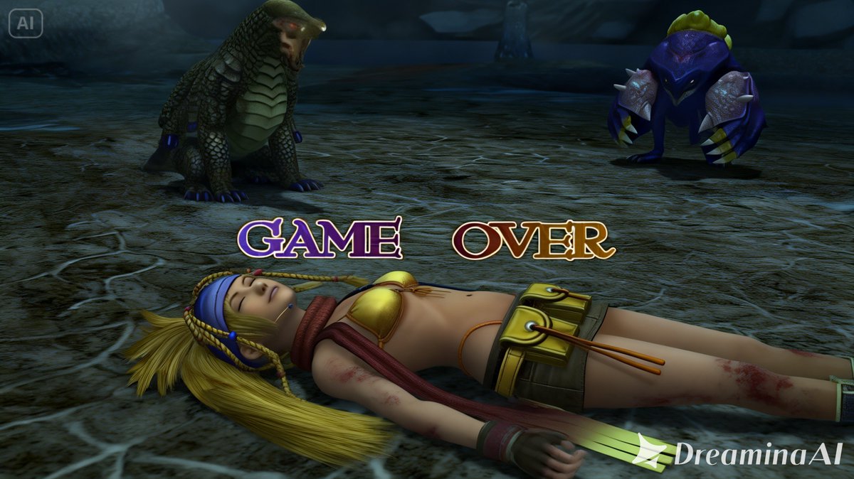 prasetya_j93824's tweet photo. Rikku リュック Final Fantasy X-2 ファイナルファンタジーX-2 is Down and defeated by some enemy and Monster at Spira World. The Sexy and Pretty girl from Gullwings members looks so erotic when si lying on the floor #squreenix #rpggame #playstation #ryona #ryonagameover #リョナ #spehrehunter