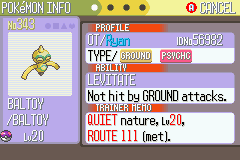 XortaClanc's tweet photo. 🌟 Shiny Baltoy 🌟
After 20351 encounters in Pokémon Ruby.
Second Baltoy trying to complete this route. What's amazing is... it's the rarest encounter at only 10%, and I still need the two most common encounters, Sandshrew and Trapinch 😅

I need to get a Pokémon with Damp... https://t.co/nMy8nBbywN