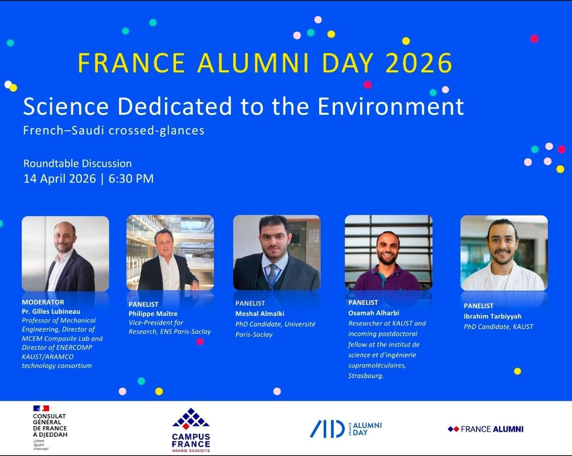 FranceaDjeddah's tweet image. As part of #FranceAlumniDay, join our roundtable: “#Science dedicated to #Environment: French–Saudi Crossed Perspectives”
#French &amp;amp; #Saudi researchers and experts will share insights on environmental challenges and scientific innovation.
👉 Registration: forms.gle/zzy1uK5Wco8MVk…