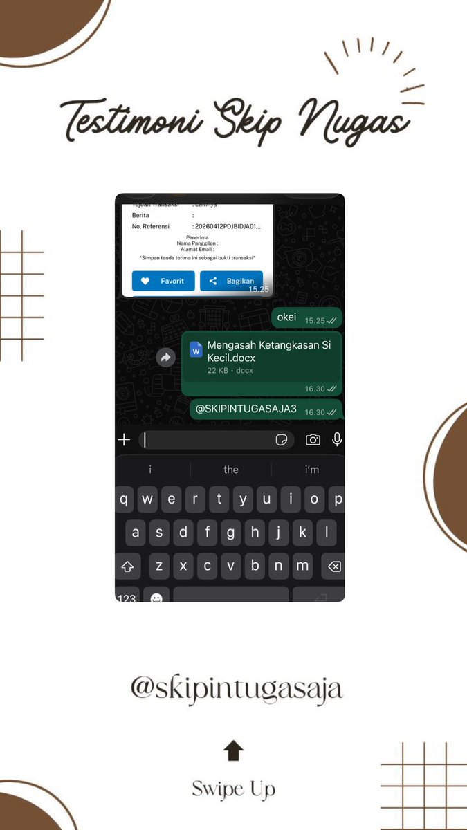 Skipintugasaja3's tweet photo. Testimoni hariini ✅

 12 april 2026 joki artikel+ bab 1 skripsi ✅

@Skipintugasaja3

yuk yg lg kesusahan tugas bisa aku bantu, open sampe tengah malem yaa

wa: https://t.co/QHEfx6savx

#zonauang #joki #zonaBU https://t.co/CLXNqdfk5n