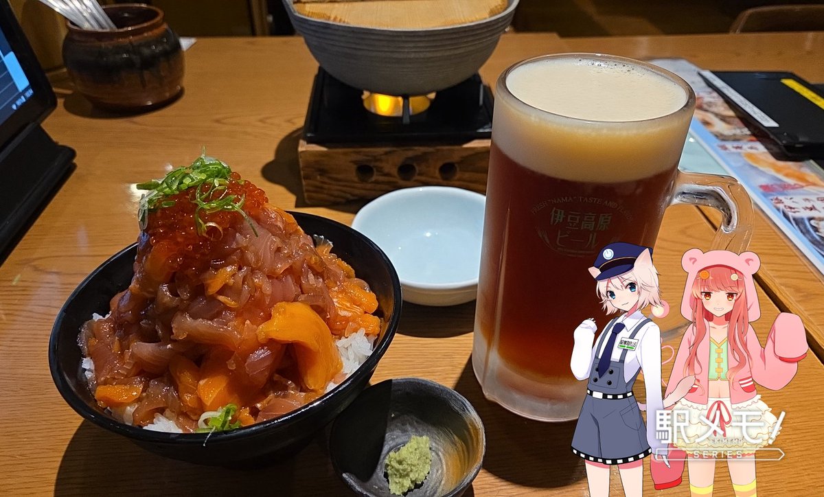 駅メモ鉄印(伊豆高原)買えなかった。耐えられぬ。飲む🍺食べる🐟️