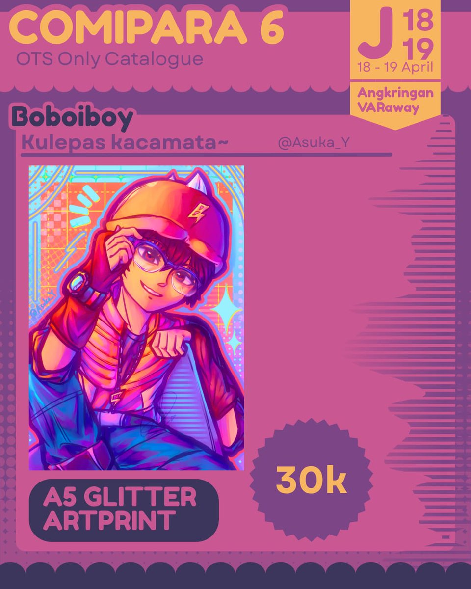 || Asuka Y goes to - Comipara 6 ||
📍 Jogja Expo Center
📅 18 - 19th April
🛒 Booth J18 - 19 — Angkringan VARaway
Fandom list: The Apothecary Diaries, Vocaloid, Sonic, Aikatsu, Mouthwashing, Boboiboy, Pinkpantheress &amp; Zara Larsson Stateside, KPDH
(1/3)
#comipara6 #comipara