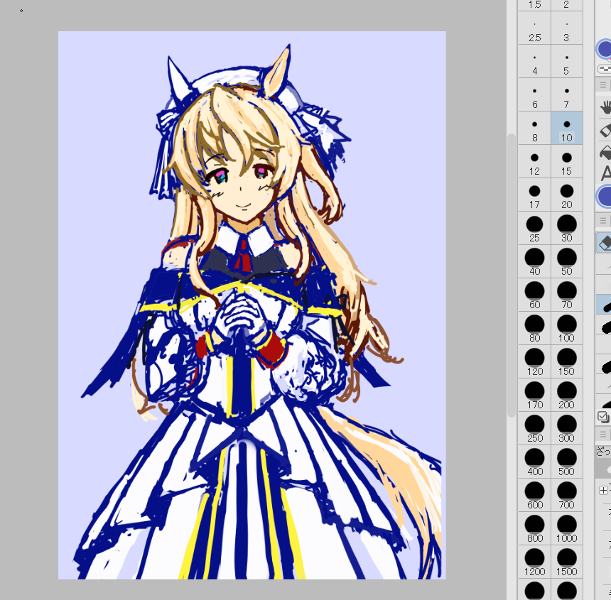 できれば来週中（きっと月末になる）描きたいヴィクトワールピサさんの下描きです。手と服の腕部分のフリルが難しいので良く観察して描きます。 #ウマ娘  #お絵描き
