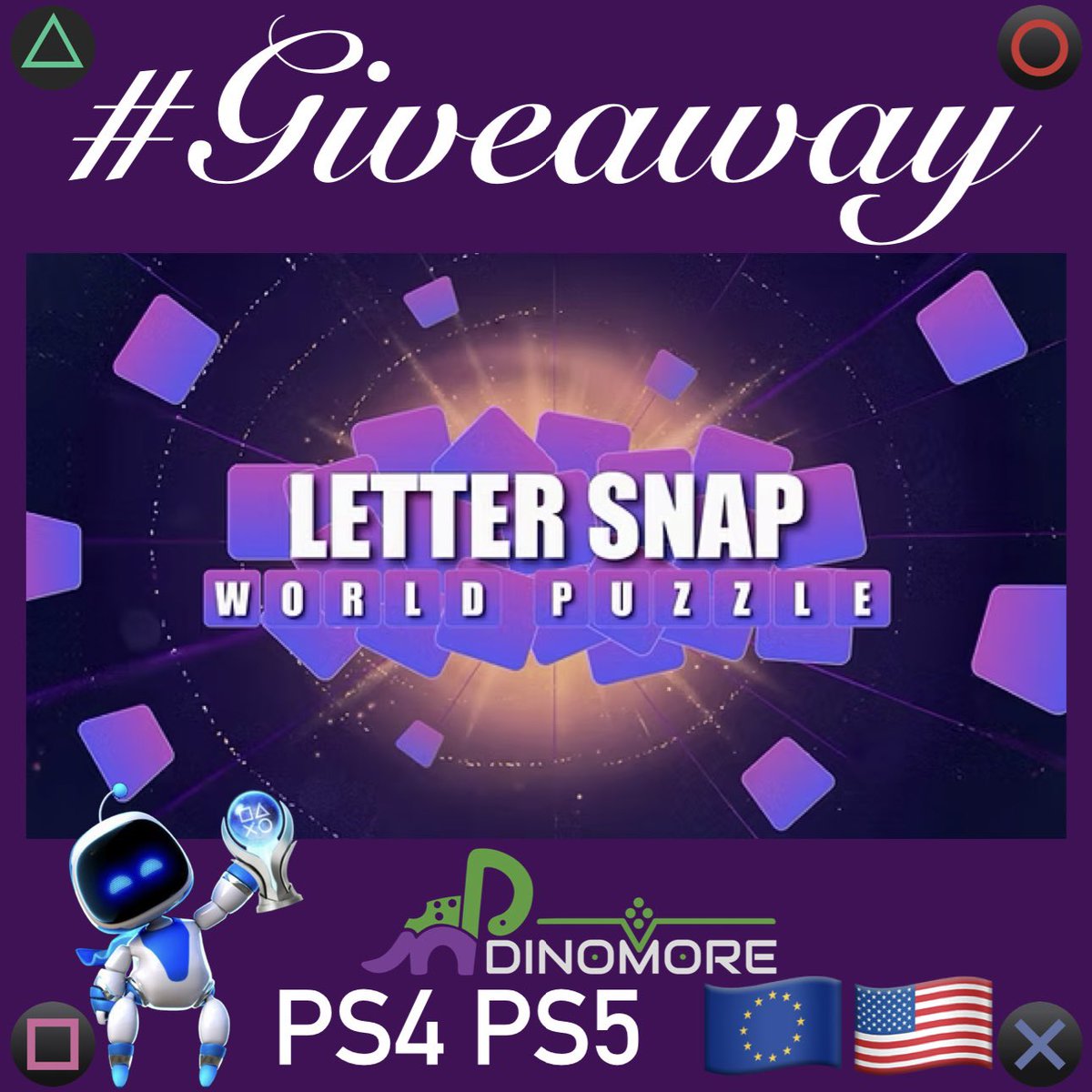 PSN_Robert2567's tweet image. 🎁 #Giveaway 
🎮 Letter Snap: Word Puzzle
🌐 🇪🇺 EU 🗝️1x #PS4 1x #PS5
🌐 🇺🇸 NA 🗝️1x #PS5
💬 Want a specific one? → Comment 
🔁 Repost ❤️ Like 👤 Follow 
@PSN_Robert2567 + @dinomoregames 
⏳ Winners in 72h → Good luck