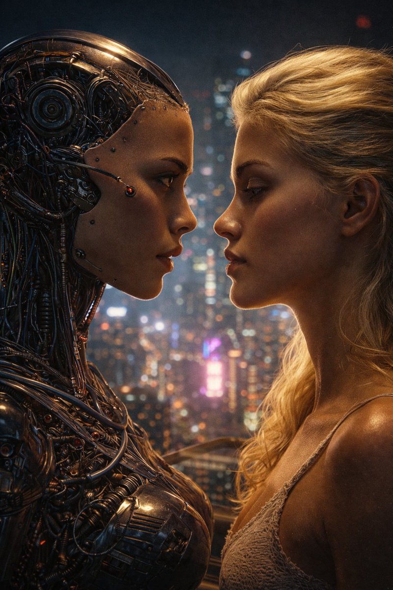 Project_VLA's tweet image. Just an image from my "Synthetic Love" series.

Would you kiss a robot? 💋

#fantasyart #cyberpunk #AIArt #midjourney