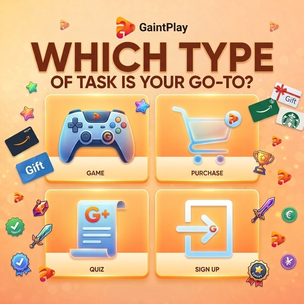 Gaintplaycom's tweet image. 💡 Your rewards, your choice!

Whether it’s gaming 🎮, shopping 🛒, quizzes 📝, or signing up 🖊️, GaintPlay makes every action fun and rewarding.

Don’t wait—choose your task and unlock amazing surprises! 🎯

#GaintPlay #EarnRewards #FunTasks #GiftCards #GamifiedExperience