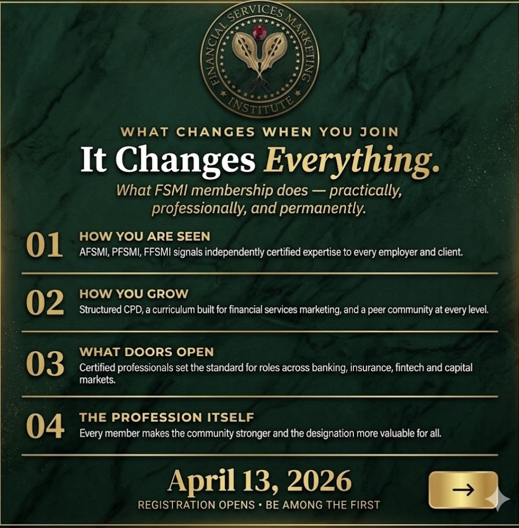 Tomorrow.

Nigeria's financial sector professionals finally have a professional home.

FSMI of Nigeria. April 13.

AFSMI | MFSMI | FFSMI

#FSMI #Nigeria 🟢
#FinancialServices #April13