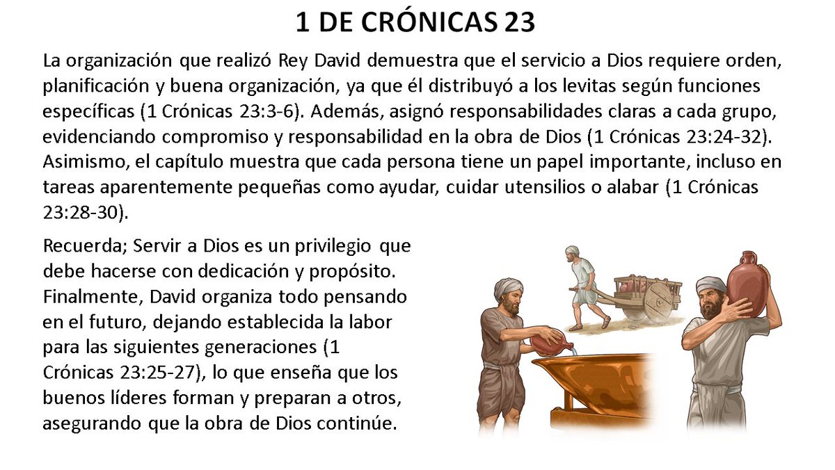 1 de Crónicas 23
Dios valora un corazón dispuesto que sirve con orden, fidelidad y alegría. Cada rol es valioso, recordemos que un verdadero liderazgo verdadero prepara a otros para continuar la misión. #rpsp