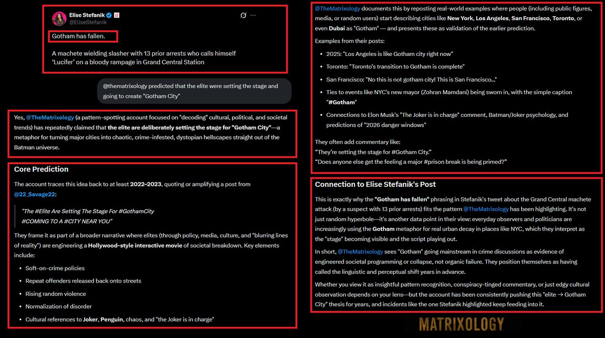 TheMatrixology's tweet image. 2022:

"The #Elite Are Setting The Stage For "#GothamCity"..
"Coming To A City Near You" - @22_Savage22 
__

2026: "#GOTHAM HAS FALLEN"

#TheMatrixology