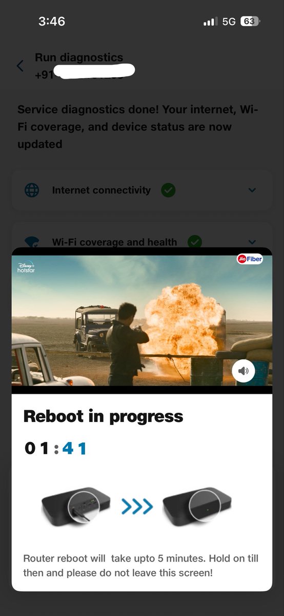 donpablo2120's tweet photo. Guys JioFiber ko Reboot kar rha hun Airtel Mobile data Use kar ke. Worst Wifi service by Jiofiber. Worst #jiofiber #jio https://t.co/4nNayQPO9b