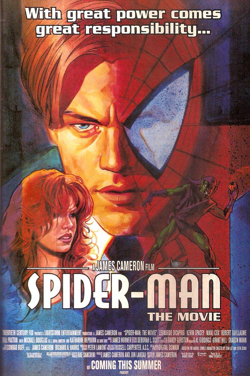 OocTobeyM's tweet image. In the early 1990s, James Cameron almost made a Spider-Man movie

Leonardo DiCaprio was his first choice to play Peter Parker

Here's the full story of the greatest superhero film never made 🕷️🧵