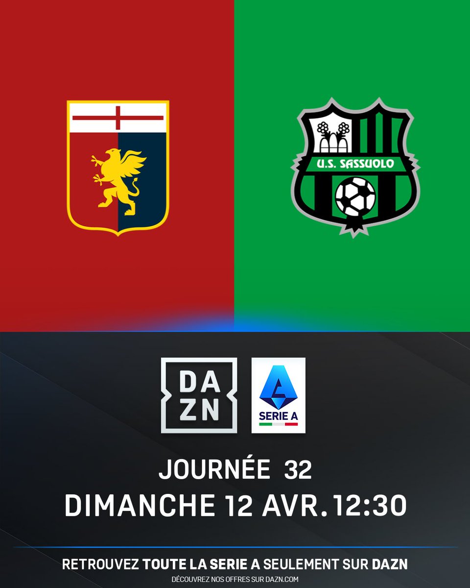 DAZN_FR's tweet photo. 🇮🇹 @GenoaCFC - @SassuoloUS 
🕣 En direct à 12h30
📲 sur l’app DAZN
🔗 https://t.co/zipauAD0bj
🎙️ @MattheoTrn 

#GenoaSassuolo https://t.co/sjJ4Ud7Rtc