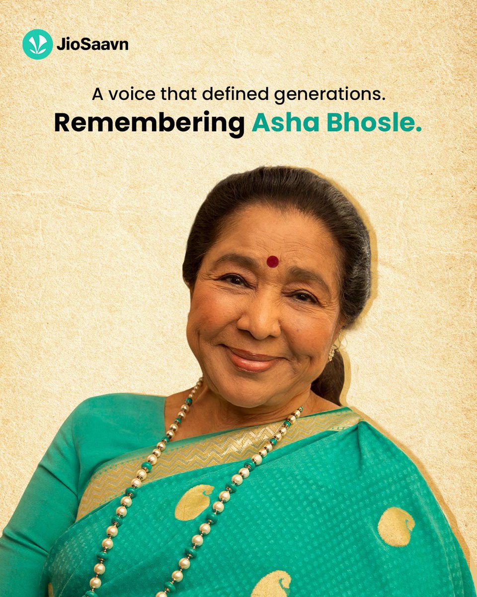 JioSaavn's tweet image. Her artistry crossed boundaries and broke rules.
Leaving behind a sound that stays unmatched. ❤️

#AshaBhosle #Legendary #RIP #Artist