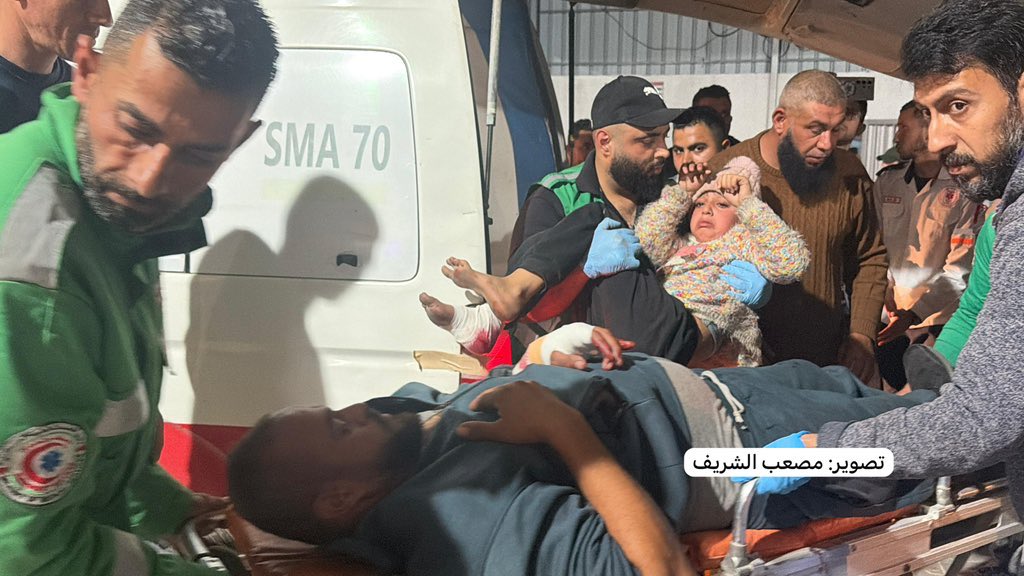 Three displaced children have been wounded by Israeli fire while playing around their tents in Jabalia, north of the Gaza Strip..