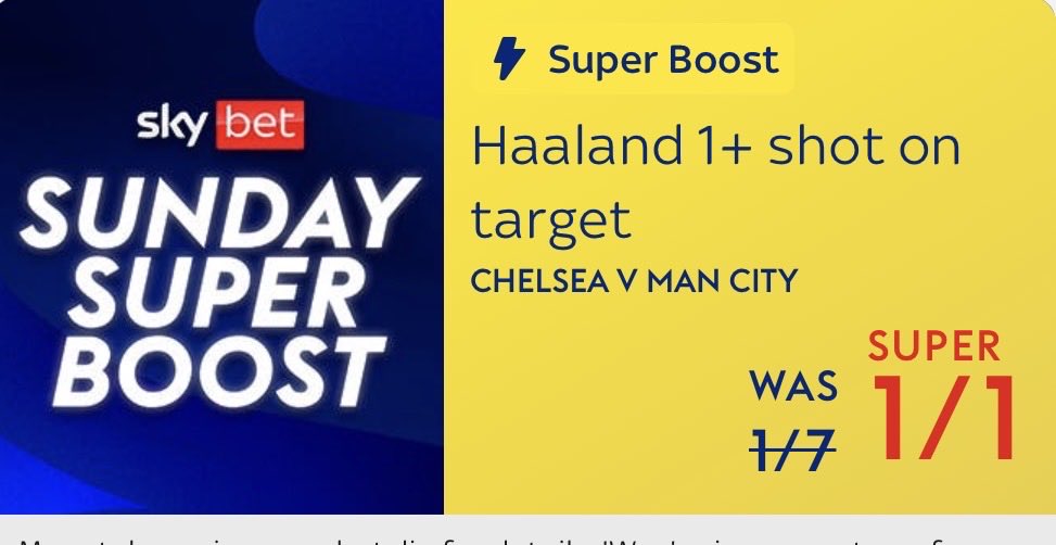 10to7Tipster's tweet photo. SKYBET BOOST 🚨🔥

Haaland shot on target 🎯  
Chelsea vs Man City ⚔️  

EVENS!!!!! 💰

Too good to ignore 👊

#SkyBet #BetBoost #Haaland #ChelseaVsManCity #PremierLeague #FootballBets #BettingTips #Matchday #WinBig #LetsGo https://t.co/75Wb2lUl0y