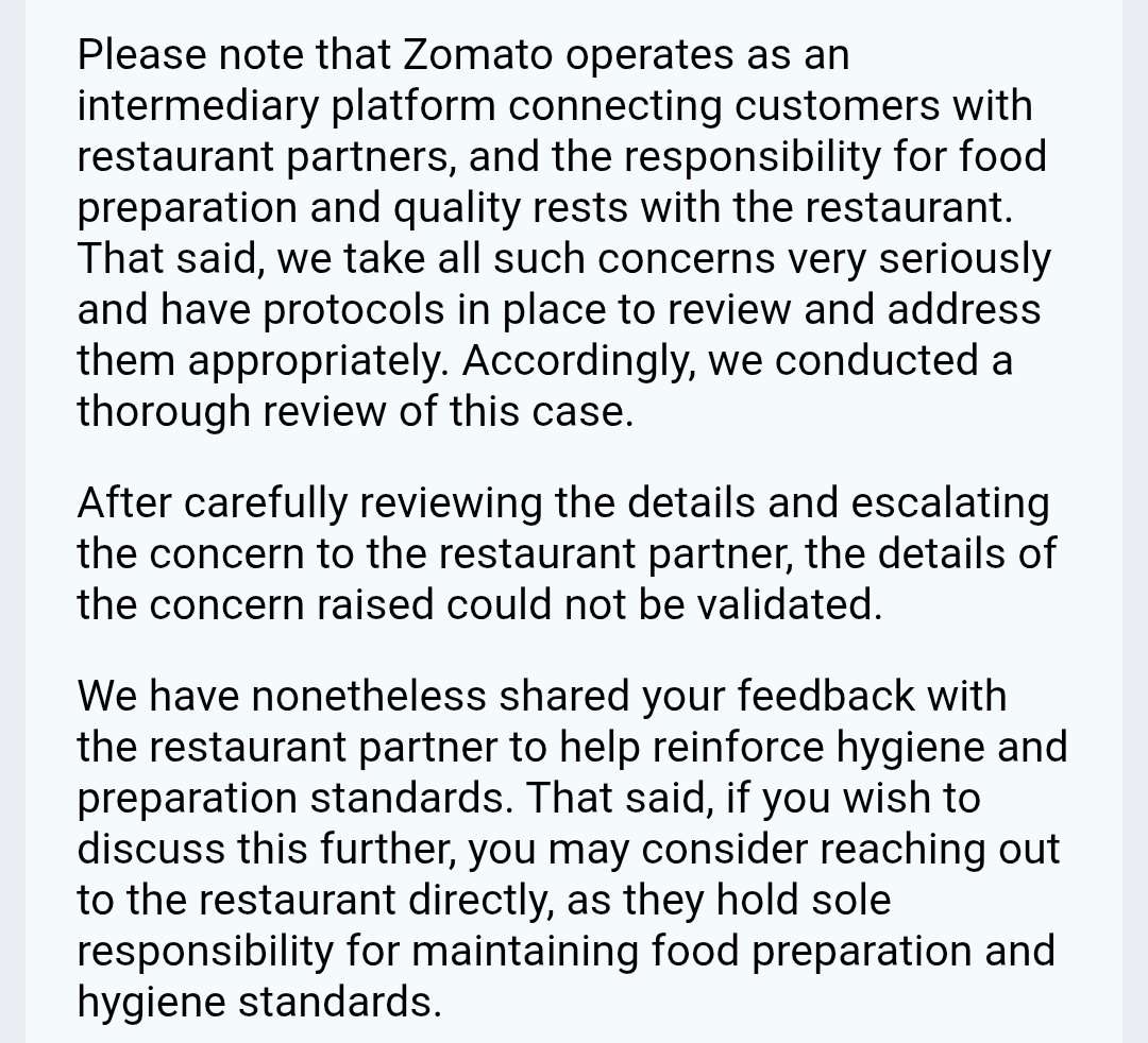 sdevika16's tweet photo. @zomatocare after finding hair in the food. This is the response @zomato has. Being a zomato gold customer, this is utterly disappointing!! https://t.co/9WVaZdQe6g