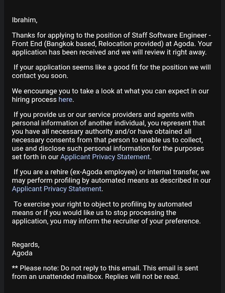 CodeWithDcrony's tweet image. Thrilled to share that I’ve just applied to the Frontend Software Engineer role at @Agoda!

I've admired Agoda's impact and I'm eager to bring my skills in crafting seamless user experiences to their team. Hoping for a positive response!

Prayers are appreciated, friends! ✨