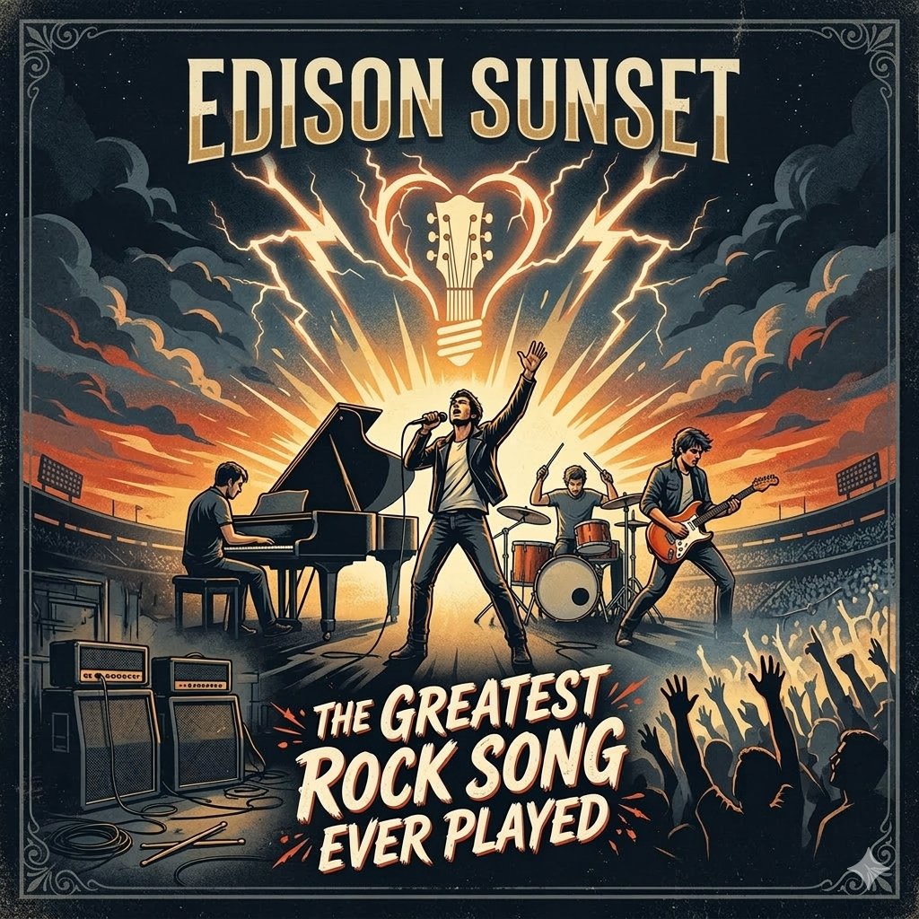 Edison_Sunset's tweet photo. The first single from Edison Sunset has officially landed. 🌅

"The Greatest Rock Song Ever Played" is on all streaming platforms. Crank the volume. 🎸🔊

Listen here: https://t.co/7lPRgUBzZ3

#NewMusic #EdisonSunset #RockandRoll #AppleMusic #Spotify #iTunes #rockanthems https://t.co/R3HbXqahTR