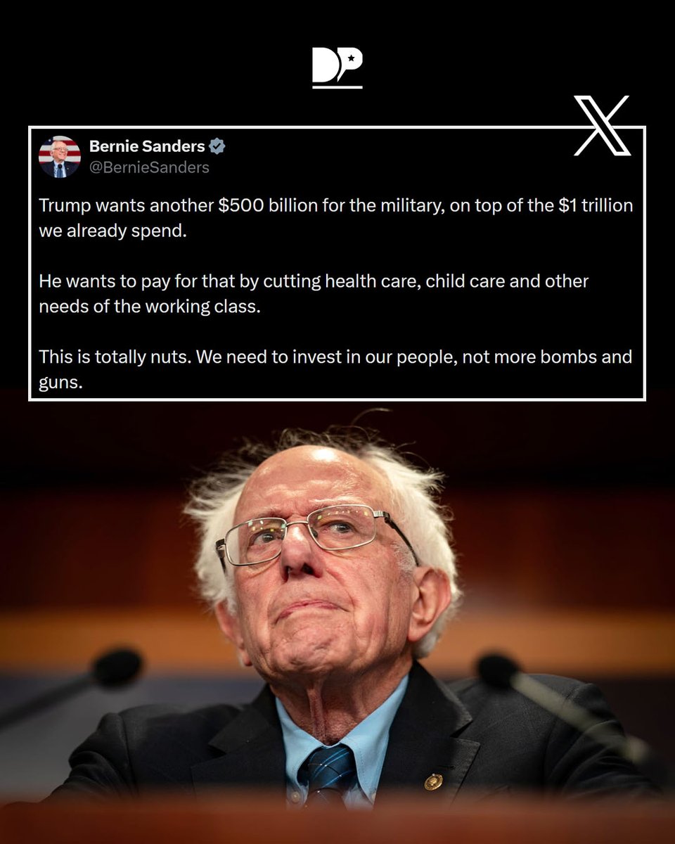 DialoguePak's tweet image. Trump wants another $500 bln for military, on top of the $1 trln we already spend: Bernie Sanders

#DialoguePakistan #BernieSanders #DonaldTrump
