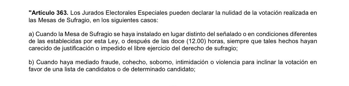 ananeyra's tweet photo. La instalación de mesas debió ser 7am (LOE 249), pero aún ser después (LOE 252).

Normalmente es antes de 12 m porque instalación posterior es causal de nulidad aunque solo si la instalación luego del mediodía no es justificada o ha afectado el derecho de sufragio (LOE 363 a). https://t.co/CqTPcZWywY