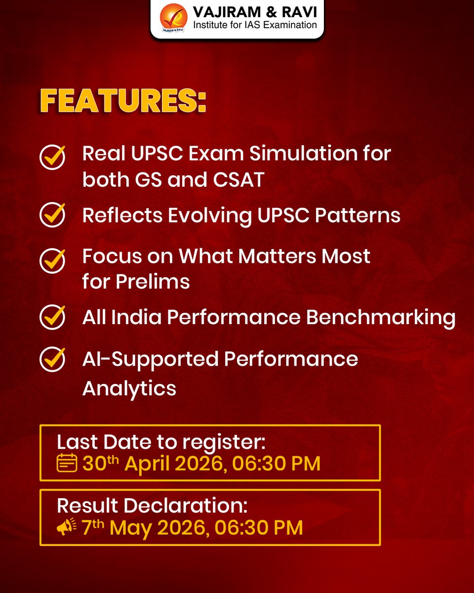 VajiramRavi's tweet image. Your Prelims Reality Check is Here
Introducing the PowerUp All India FREE UPSC Prelims Mock Test 2026 — a national benchmark for serious aspirants
Register now: forms.gle/sXQ5yMHr9MZtiN…
#UPSC #UPSCPrelims #MockTest #UPSCMock #IAS #IASPreparation #UPSC2026 #Prelims2026 #UPSCJourney
