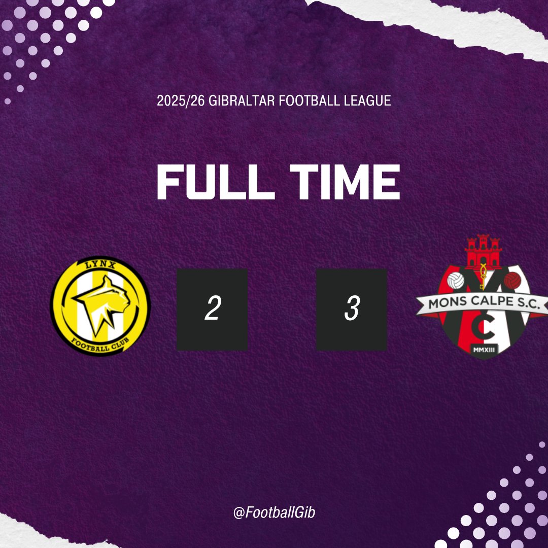 FootballGib's tweet image. Full-time, and @MonsCalpeSC survive a @Lynxfcgib fightback to win 3-2 this afternoon.

#Gibraltar #GFL