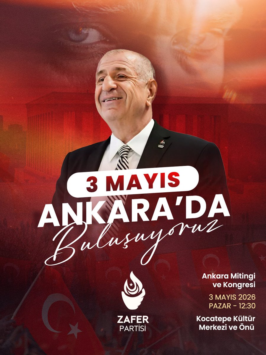 3 Mayıs Ankara Mitingi ve Kongresine seni de bekliyoruz.

Emperyalizme, işbirlikçilerine, teröre ve elebaşına, milleti yoksulluğa mahkum eden AKP rejimine karşı Atatürk çizgisinde Türk Milliyetçileri olarak sesleneceğiz!

"Kahrolsun İstibdat 
Yaşasın Hürriyet!"

Yer : Kocatepe