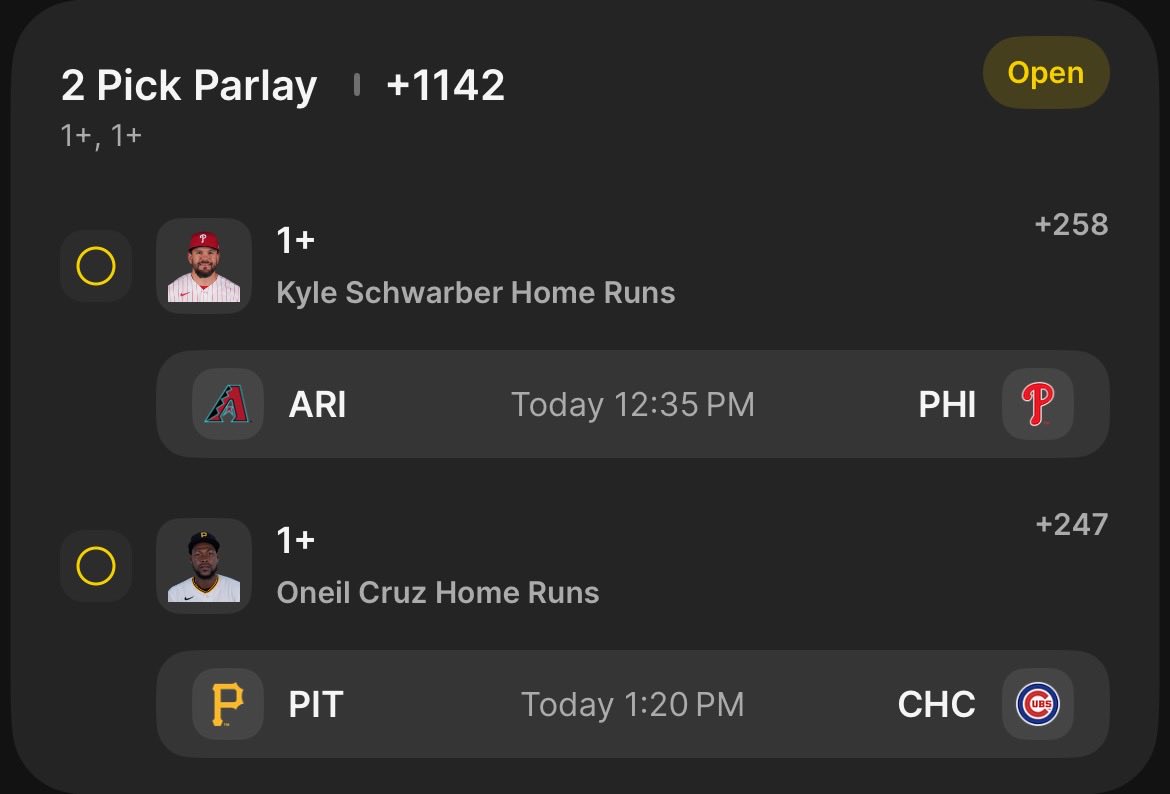 HITS/HR PARLAYS 🔥

Machado/Guerrero Jr./Bell 1+ Hits (.5U) 💥 

Schwarber/Cruz 1+ HR (.1U) 💣 

#ForTheFaithful #BlueJays50 #NoPlaceLikeHERE #RingTheBell #LetsGoBucs #MLB #sportsbettingpicks #StatsCash