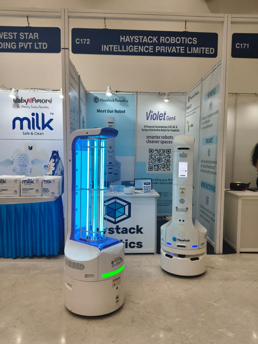 HaystackRobotic's tweet photo. 🎉 Glimpse from @caho_official  2026.
Proud to showcase our #AI-powered UV-C air &amp; surface disinfection robot.
#CAHOCON2026 #HealthcareInnovation #InfectionControl #UVC #Robotics https://t.co/JsWu5K0dcY