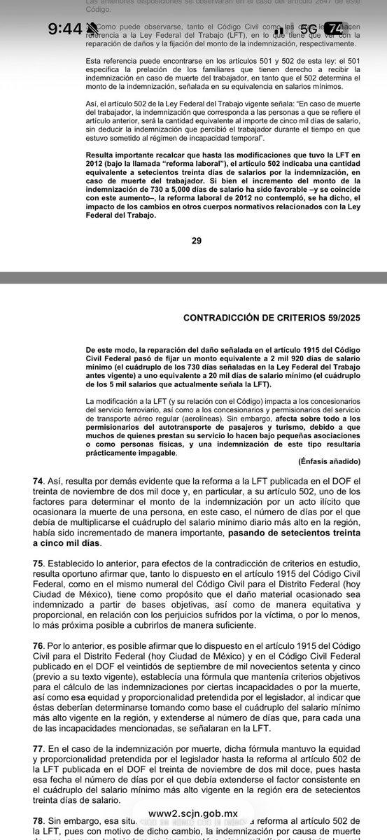 ErnestoGuerra_'s tweet photo. LENIA BATRES ESTÁ MUY LEJOS DE FAVORECER AL PUEBLO

Desde noviembre de 2025 resolvería la contradicción de criterios 59/2025 que consisten en determinar si la INDEMNIZACIÓN CIVIL por muerte DEBE CALCULARSE en base al salario mínimo vigente o en UMA.

Bueno, Batres va por la UMA🧵

En noviembre de 2025 la UMA estaba en $113.14 pesos diario y salario mínimo diario en $278.80; hoy en abril de 2026 tenemos:

UMA: $117.31 diaria
SMV: $315.04 diario

Imagínense lo que propone Lenia Batres es que multiplicas:

👉Con UMA 117.31 x 5000=586,550 pesos

Y no, por SMV a 315.04 x 5000= 1,575,200 pesos

El proyecto de Lenia Batres en noviembre de 2025 sobre este asunto fue igual que el proyecto que someterá a consideración de la corte del acordeón este martes.

Recuerdo que se dijo que se iba a estudiar más y hasta creo que se iba a consultar -de eso no estoy seguro la verdad ya no me acuerdo- pero el caso es que está igual al de noviembre de 2025

Es decir, solo se atrasó por cinco meses.