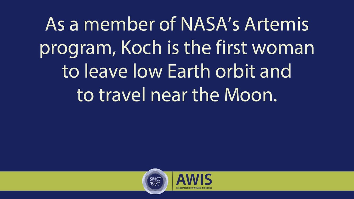 AWISNational's tweet image. Astronaut Christina Koch: 
⭐ longest single spaceflight by a woman
⭐ six spacewalks, including the first three all women spacewalks
⭐ first woman to leave low Earth orbit and to travel near the Moon
awis.org/historical-wom…
#Artemis #WomenInScience #Amazing @NASA @NASAArtemis